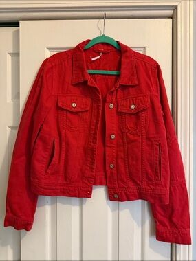 Free People Classic Red Women's Denim Jacket L